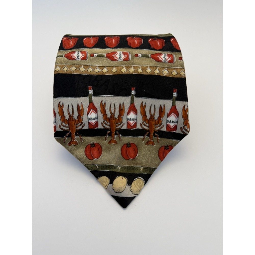 Vintage 90s Tobasco 100% Silk Men's Neck Tie 4x60 Pepper Lobster Lemon Shrimp